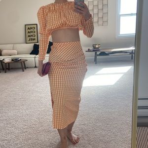 Zara orange gingham skirt. Xs